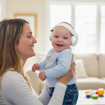 Casque anti bruit pour bebe porté par maman
