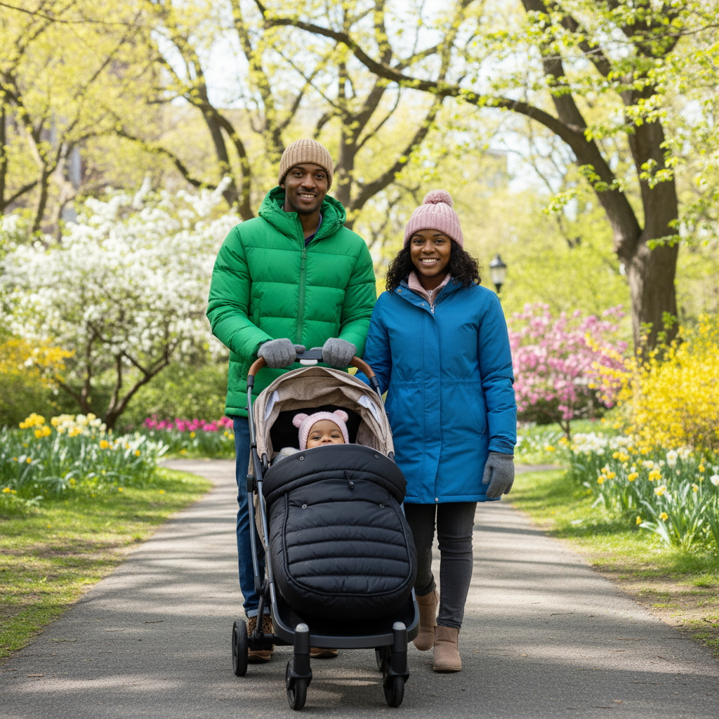 chanceliere bebe en promenade avec papa et maman au parc