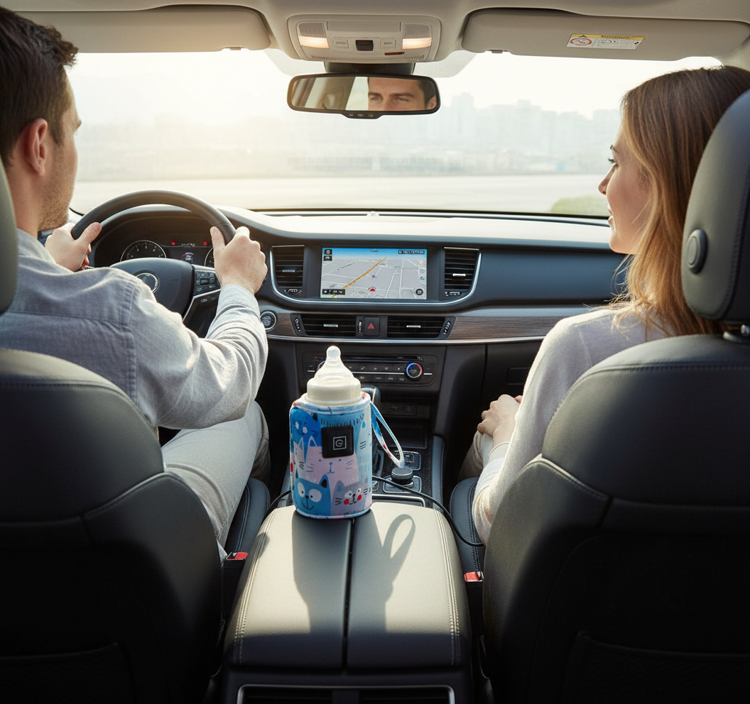 chauffe biberon portable en voiture avec bébé