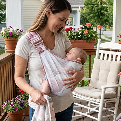 bébé dort blotti contre maman dans son echarpe de portage physiologique