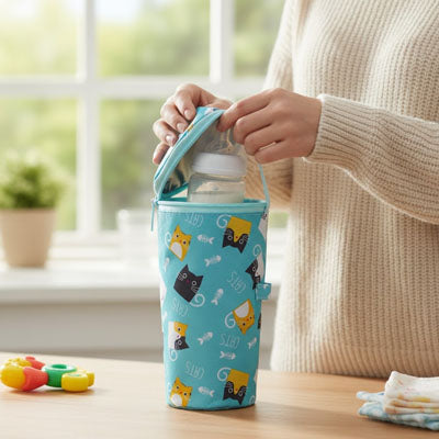 porte biberon bleu pour garder le biberon de bébé à bonne température