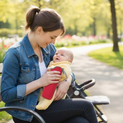 porte biberon isotherme maman et bébé au parc