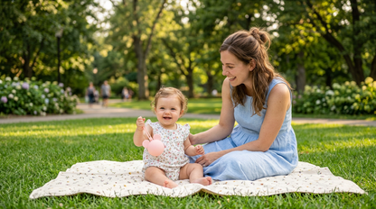 bébé joue avec sa boite à sucette