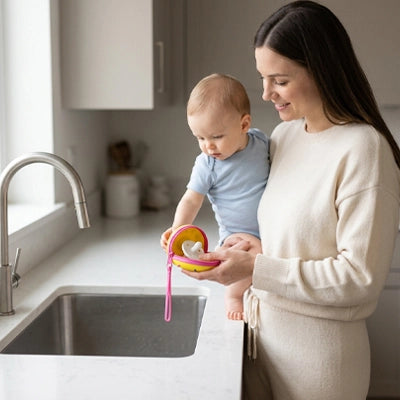 maman porte son bébé et la boite a tetine - donuts