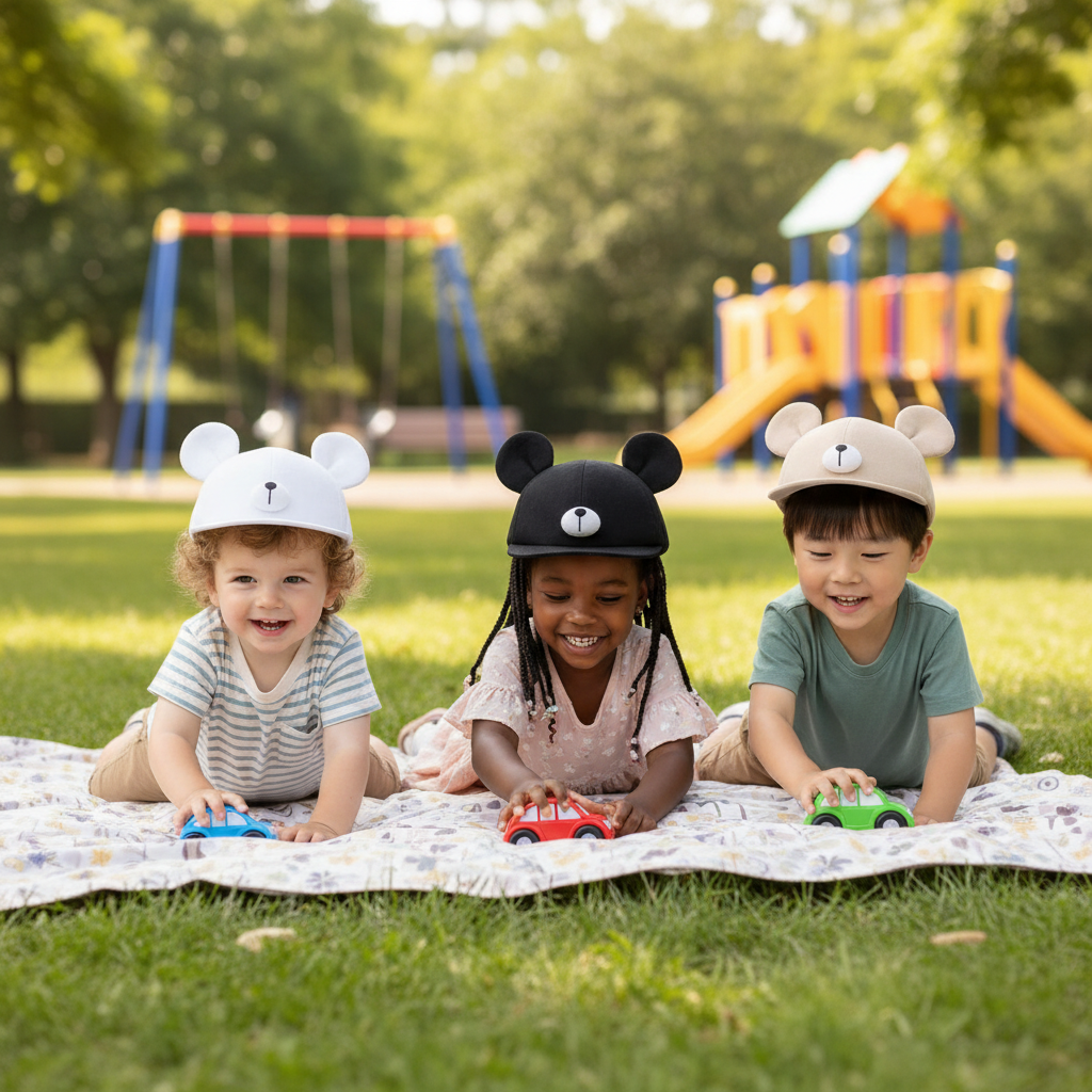 enfants qui s'ammusent et portent la casquette bebe
