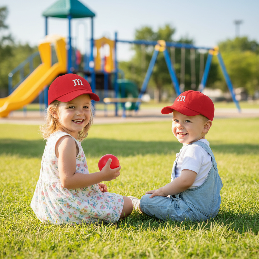 jolie casquette bebe rouge pour frère et soeur