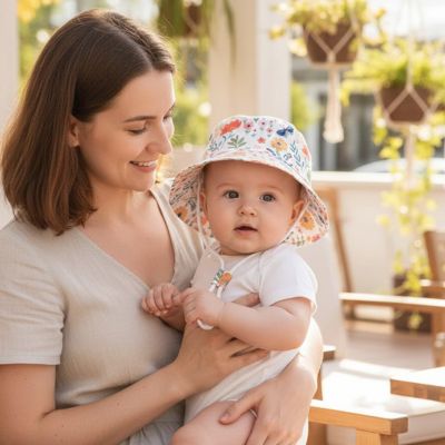 bébé porte son joli chapeau bebe blanc fleuri