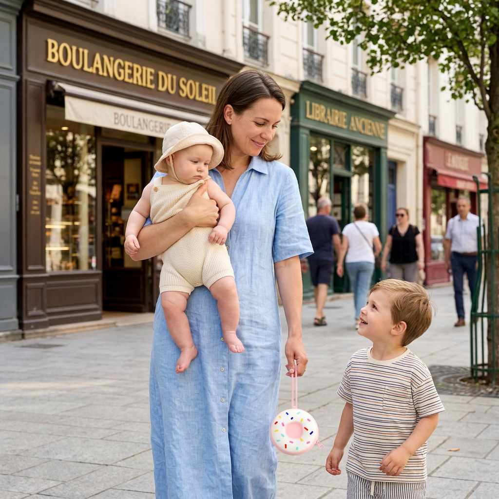 boite à tétine rose en forme de donuts