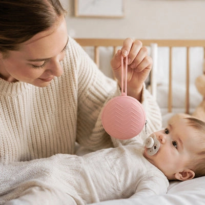 bébé allongé admire la boite a tetine