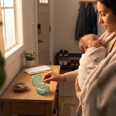 bébé endormi et sa sucette en sécurité ans sa boite a tetine
