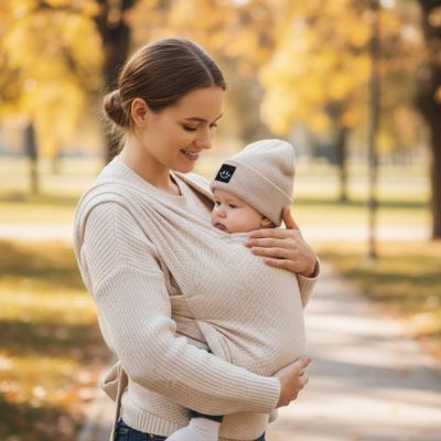 maman porte bébé qui porte son joli bonnet bebe