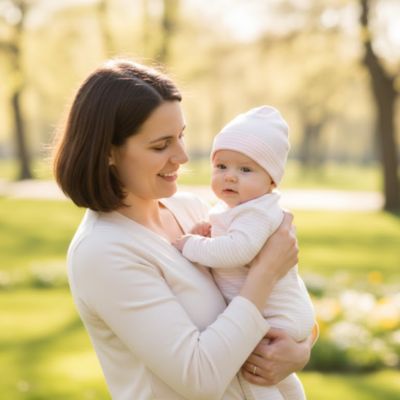 promenade au parc bien au chaud avec le bonnet bébé fille
