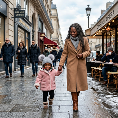 promenade avec maman et la fille porte son bonnet bebe 