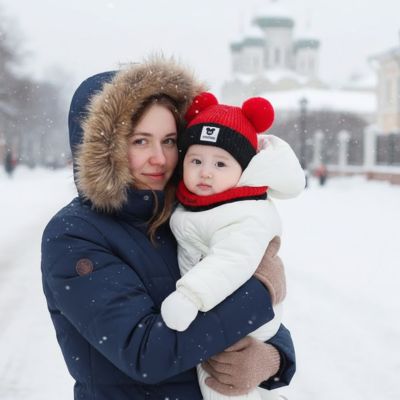bébé bien au chand avec son bonnet bebe rouge