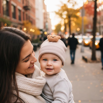 bébé porte son bonnet bébé doux kaki