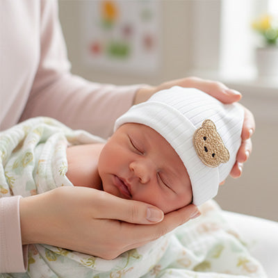 bébé endormi avec son bonnet bebe naissance