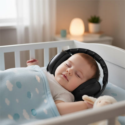 casque anti bruit bébé endormi paisiblement