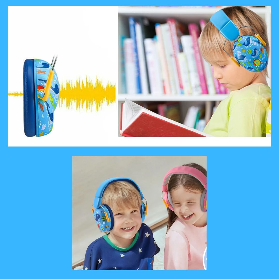 Casque anti-bruit enfant lit tranquillement malgré le bruit