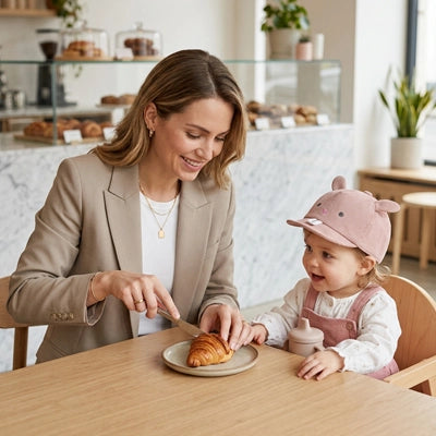 bébé mange et porte sa casquette bebe adorable rose aux oreilles de lapin