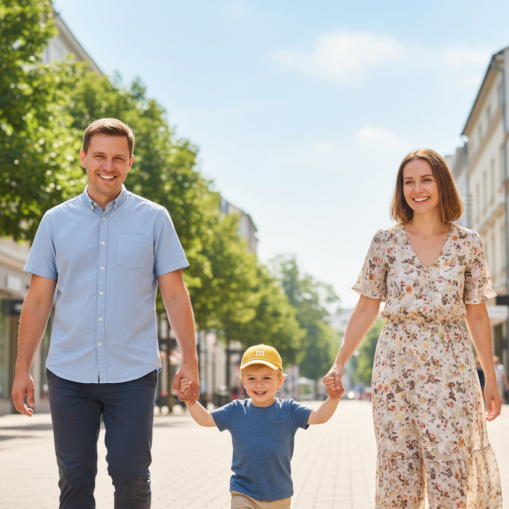 sortie en famille et petit garçon porte sa casquette bebe jaune