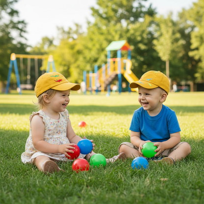 les enfants jouent au parc portant la casquette bebe jaune