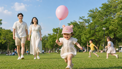 bébé au parc avec ses parents porte sa jolie casquette bébé fille