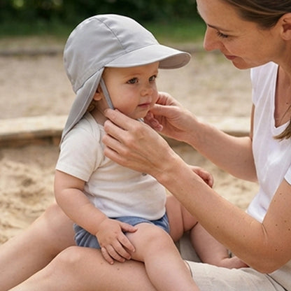 bébé au parc porte sa jolie casquette bebe