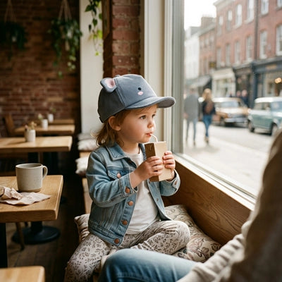 bébé porte sa casquette bebe mignon et dboit son lait a chocolat