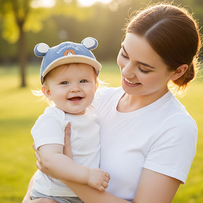 bébé avec maman porte sa jolie casquette bebe oreilles