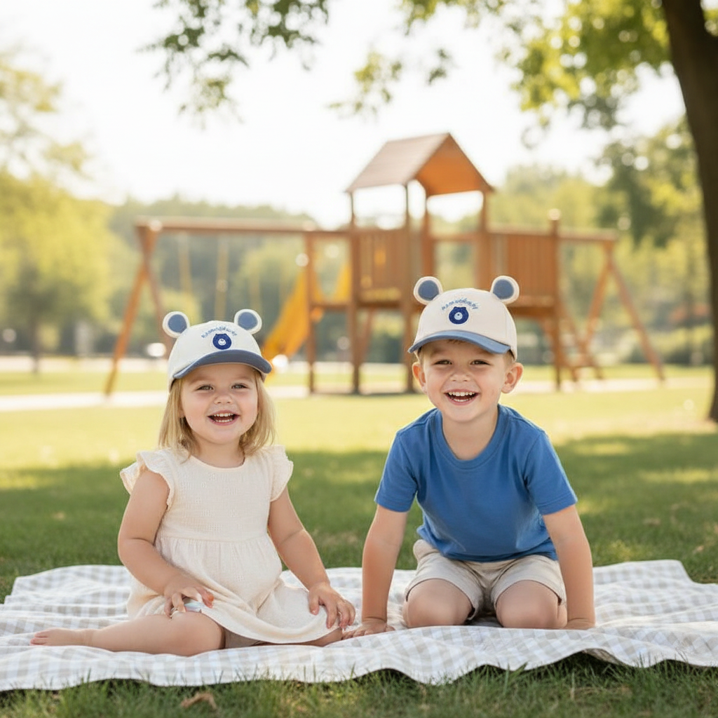 frère et soeur portent leur jolie casquette bebe 