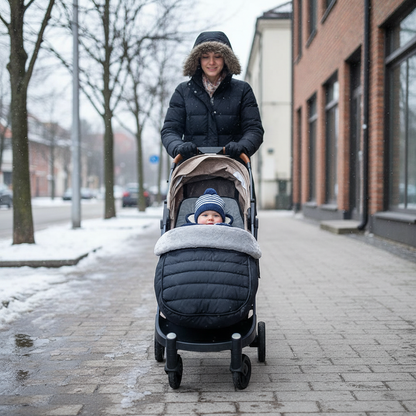chanceliere bebe en promenade avec maman sous la neige