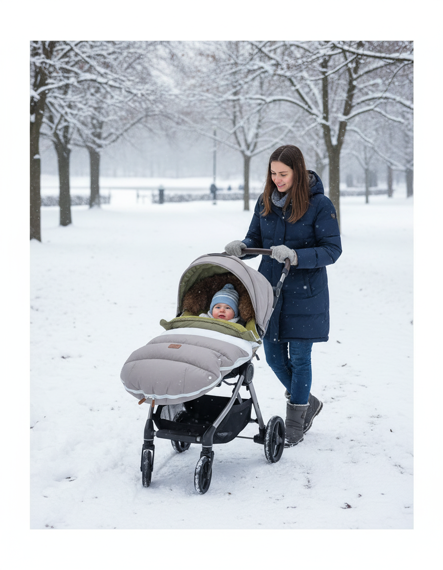 chanceliere bebe sous la neige dans son cocon de chaleur
