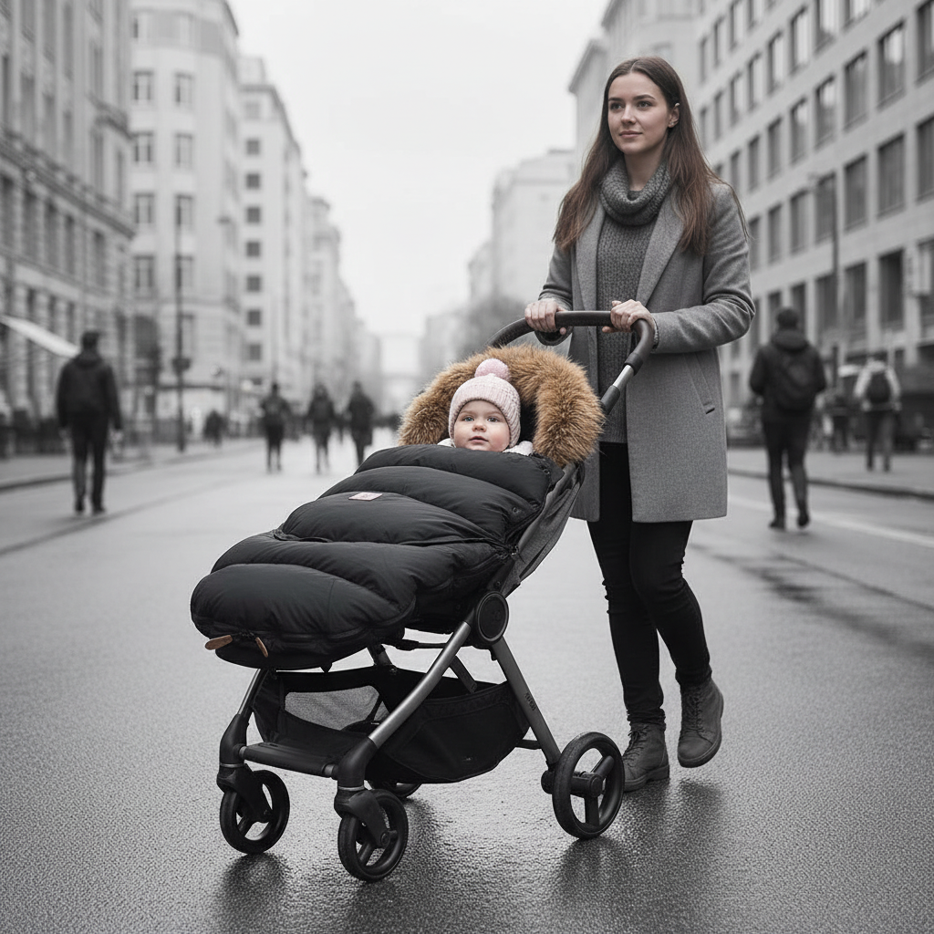Chancelière bébé en promenade avec en ville