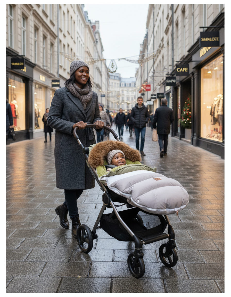 chanceliere bebe en promenade en ville avec maman