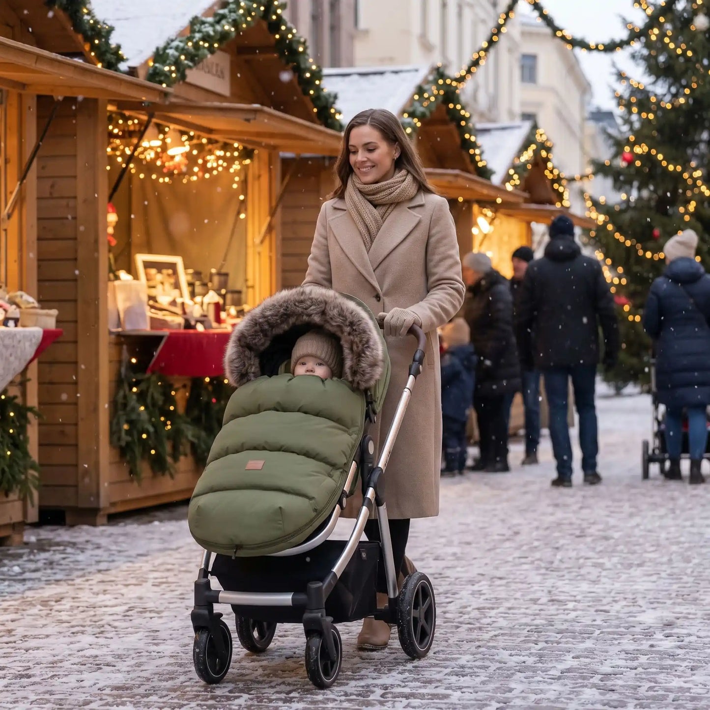 c'est noel, il fait froid, mais bébé est binen au chaud dans sa chanceliere cosy