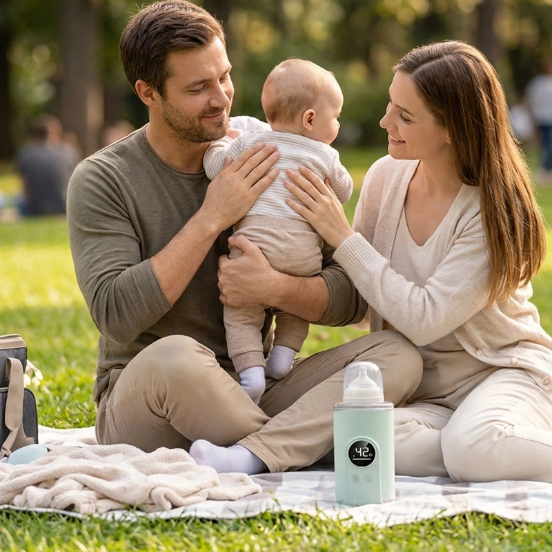sortie en famille avec bébé et le chauffe biberon nomade en toute tranquillité 