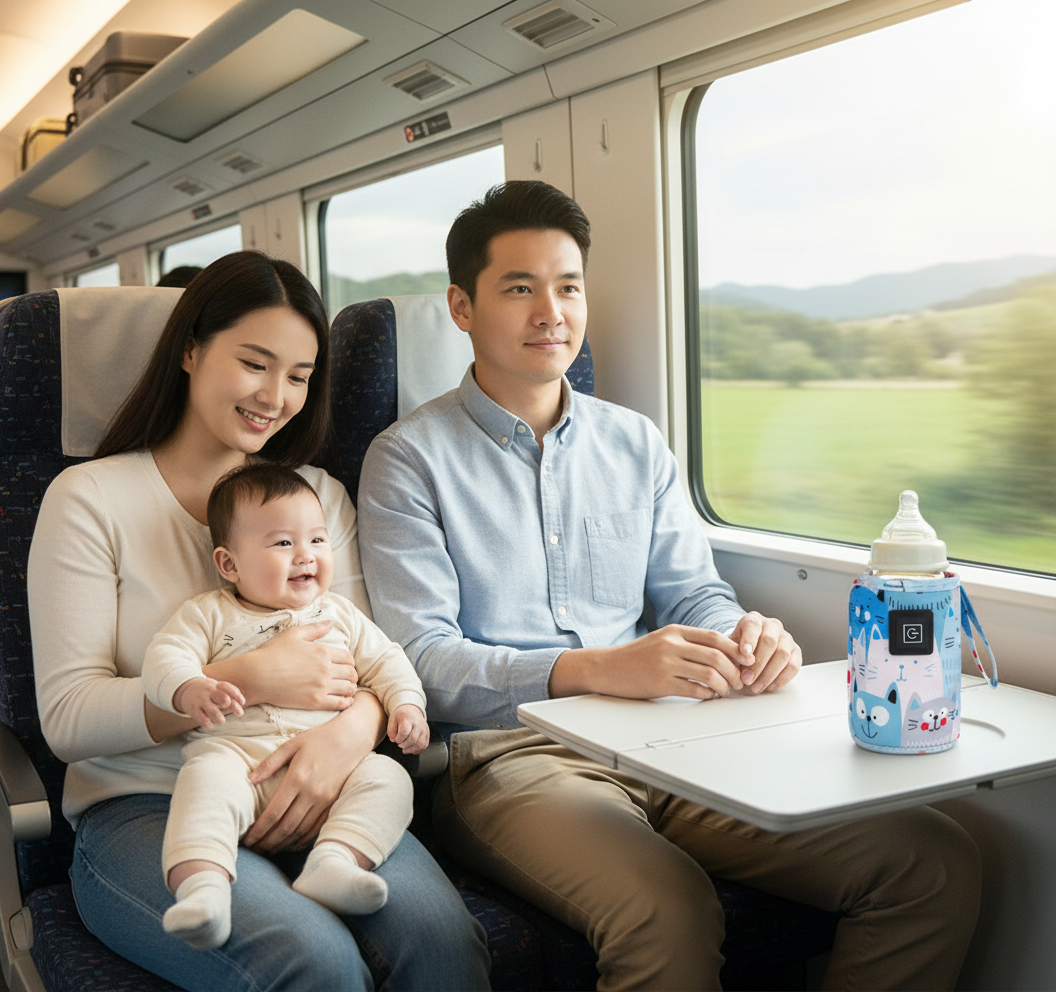 chauffe biberon portable bébé voyage en train avec ses parents