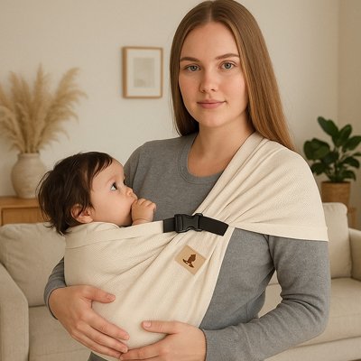 echarpe de portage maman porte bébé assis et regarde maman
