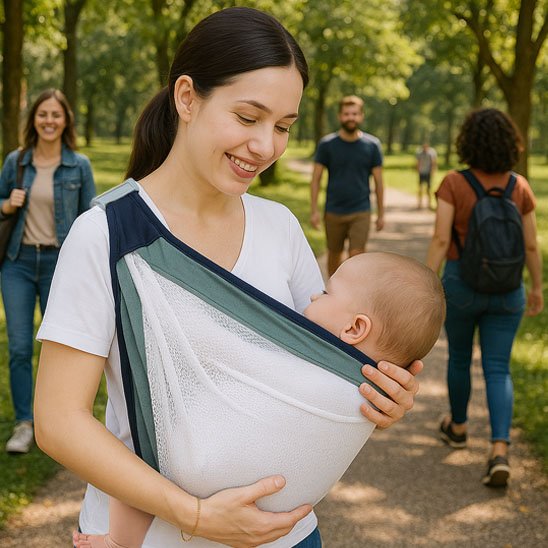 echarpe de portage maman porte bébé en balade