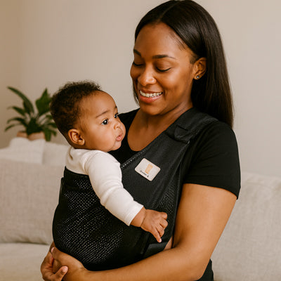 Echarpe de portage maman porte bébé contre elle