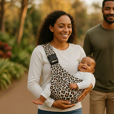 Echarpe de portage maman et papa avec bébé
