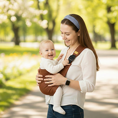 Écharpe de portage maman porte bébé au parc
