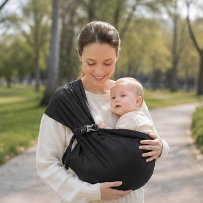 bébé confortablement installé dans son echarpe de portage 