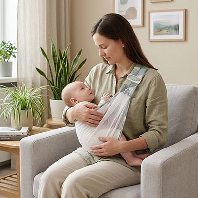 bébé bien installé dans son echarpe de portage physiologique