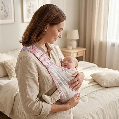 position confortable de bébé dans son echarpe de portage physiologique