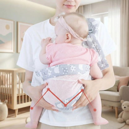 bébé bien installé dans son echarpe de portage en poision M