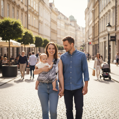 Echarpe de portage promenade bébé papa et maman
