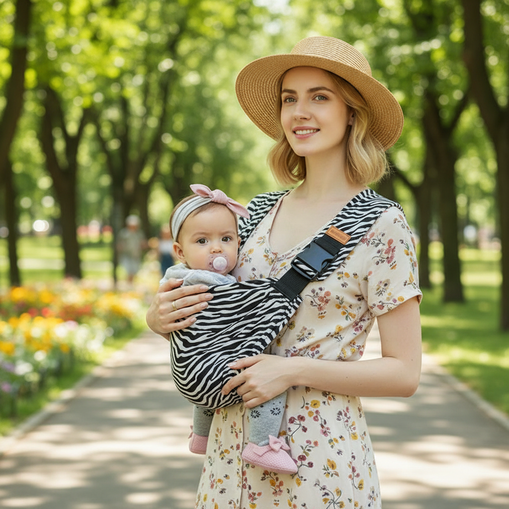 echarpe de portage avec maman en promenade au parc