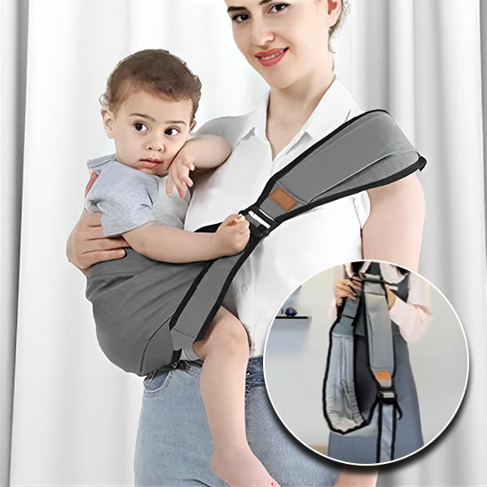 porte bébé gris avec maman porte bébé