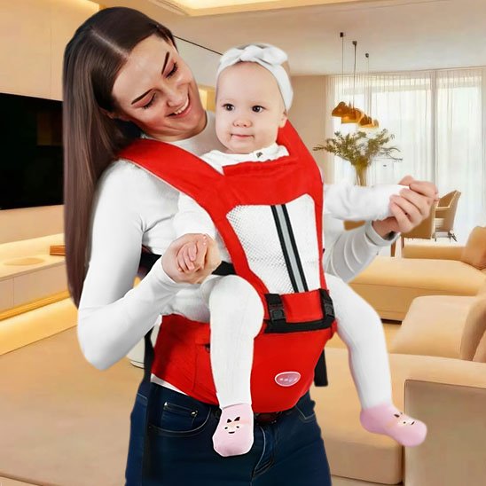 porte bebe rouge heureux